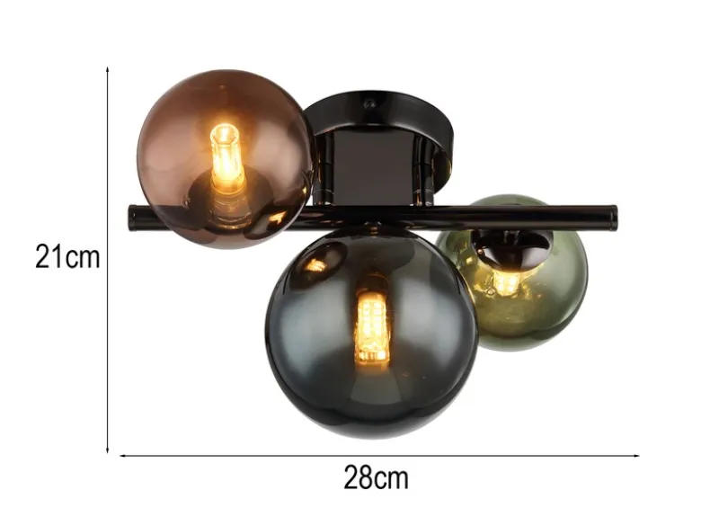 Deckenleuchte RIHA Anthrazit 3-flammig mit bunten Glaskugeln, Breite 28cm