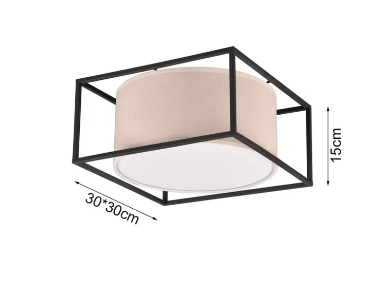 Deckenleuchte ROSS Metall mit Stoffschirm, Quadratisch 30x30cm