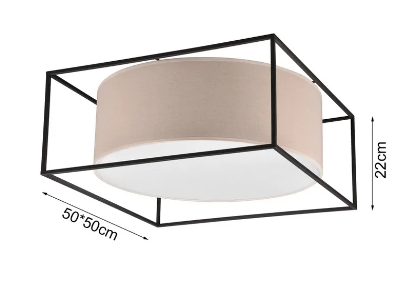 Deckenleuchte ROSS Metall mit Stoffschirm, Quadratisch 50x50cm