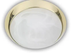 Deckenleuchte rund, Glas Alabaster, Dekorring Messing poliert, Ø 35cm