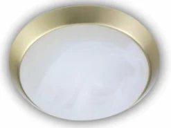 Deckenleuchte rund, Glas Alabaster, Dekorring Messing matt, Ø 25cm