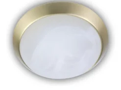 Deckenleuchte rund, Glas Alabaster, Dekorring Messing matt, Ø 35cm