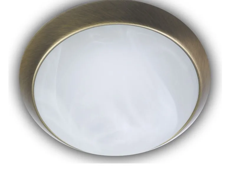 Deckenleuchte rund, Glas Alabaster, Dekorring Altmessing, Ø 30cm