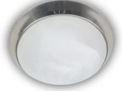 Deckenleuchte rund, Glas Alabaster, Dekorring Silber matt, Ø 35cm