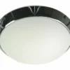 Deckenleuchte rund, Glas Weiß mit Klarrand, Dekorring Chrom, Ø 30cm