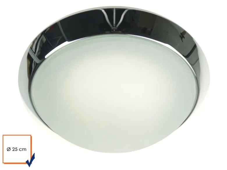Deckenleuchte rund, Glas Weiß mit Klarrand, Dekorring Chrom, Ø 25cm