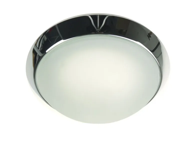 Deckenleuchte rund, Glas Weiß mit Klarrand, Dekorring Chrom, Ø 25cm