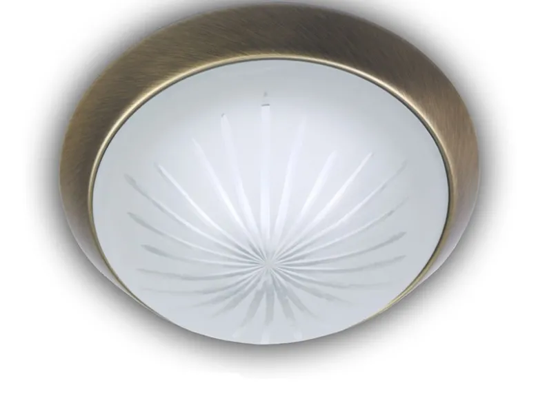 Deckenleuchte rund, Schliffglas Weiß, Dekorring Altmessing, Ø 35cm