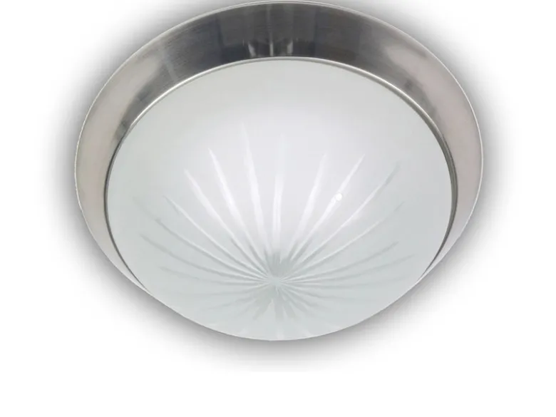 Deckenleuchte rund, Schliffglas Weiß, Dekorring Silber matt, Ø 35cm