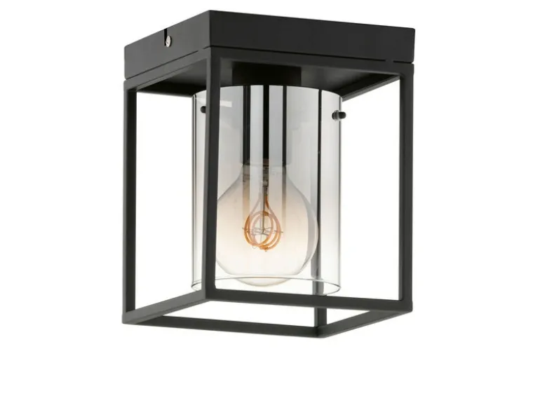 Deckenleuchte SAMU 1-flammig Schwarz mit Rauchglas, Quadrat 16cm