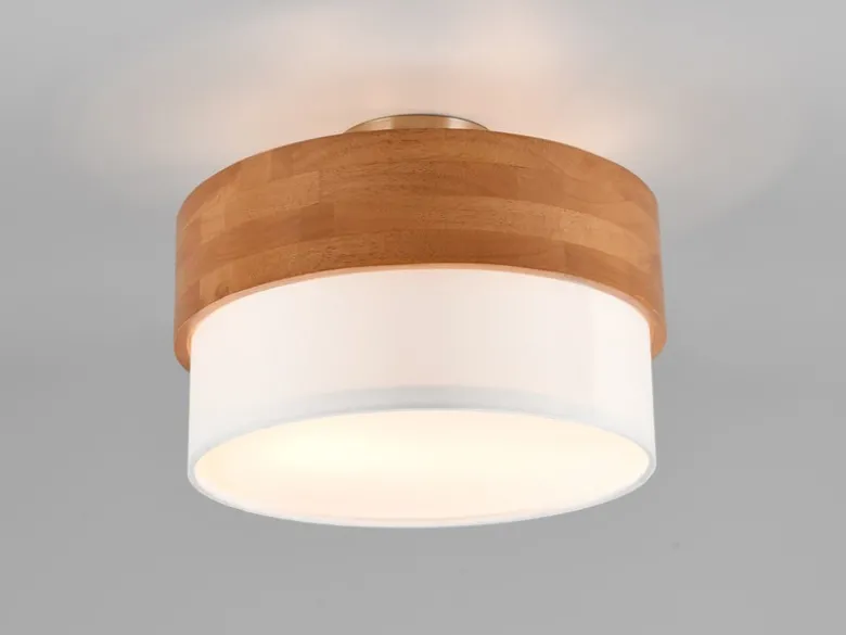 Deckenleuchte SEASONS Holzlampe mit Stoffschirm Weiß, Ø 30cm