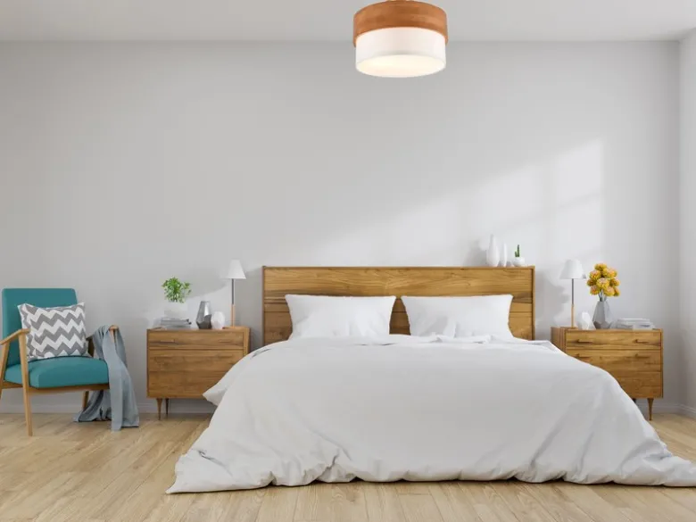 Deckenleuchte SEASONS Holzlampe mit Stoffschirm Weiß, Ø 30cm