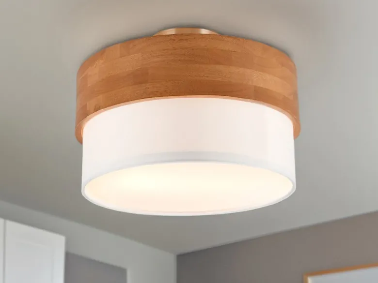 Deckenleuchte SEASONS Holzlampe mit Stoffschirm Weiß, Ø 30cm