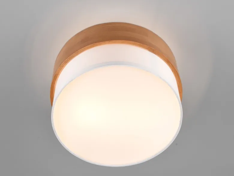 Deckenleuchte SEASONS Holzlampe mit Stoffschirm Weiß, Ø 30cm