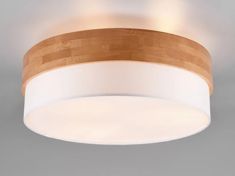 Deckenleuchte SEASONS Holzlampe mit Stoffschirm Weiß, Ø 50cm