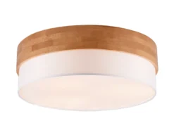Deckenleuchte SEASONS Holzlampe mit Stoffschirm Weiß, Ø 50cm
