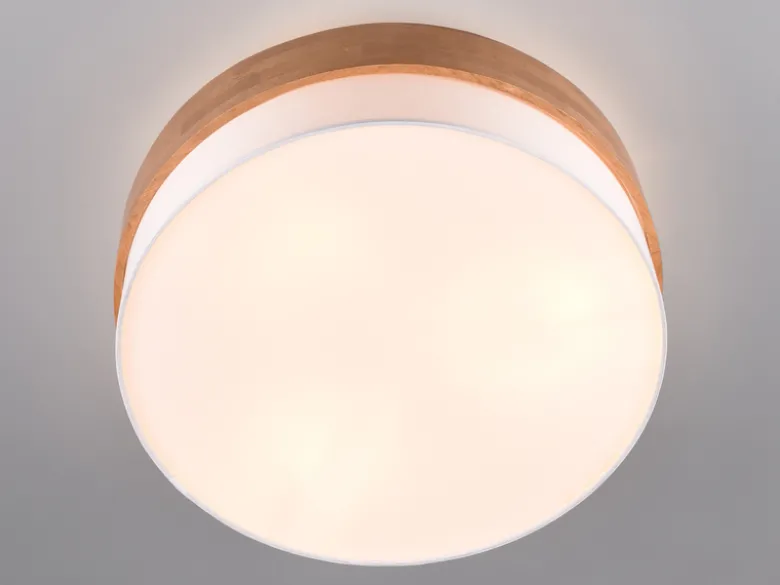 Deckenleuchte SEASONS Holzlampe mit Stoffschirm Weiß, Ø 50cm