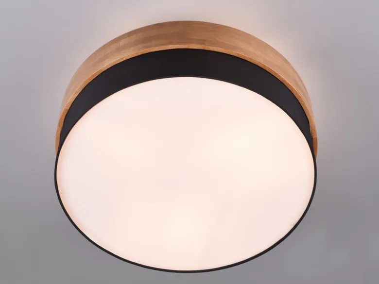 Deckenleuchte SEASONS Holzlampe mit Stoffschirm Schwarz, Ø 50cm