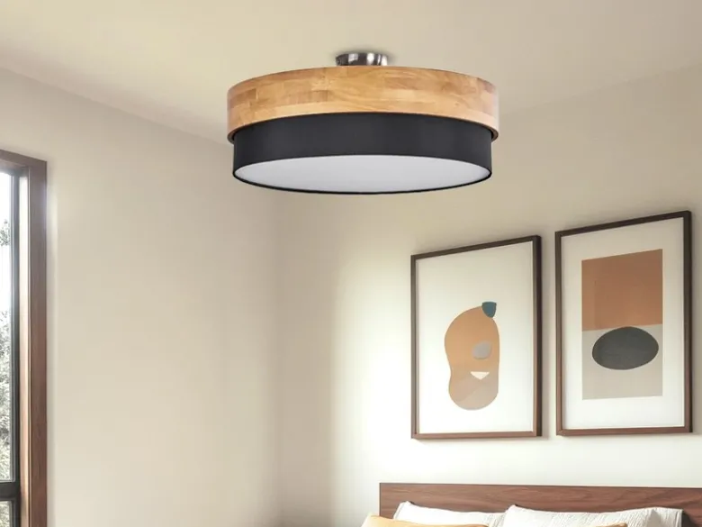 Deckenleuchte SEASONS Holzlampe mit Stoffschirm Schwarz, Ø 50cm