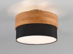 Deckenleuchte SEASONS Holzlampe mit Stoffschirm Schwarz, Ø 30cm