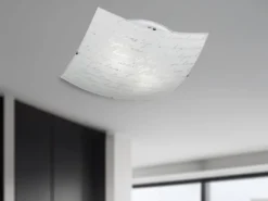 Deckenleuchte SIGNA aus Glas mit Signatur Dekor, Quadrat 40cm