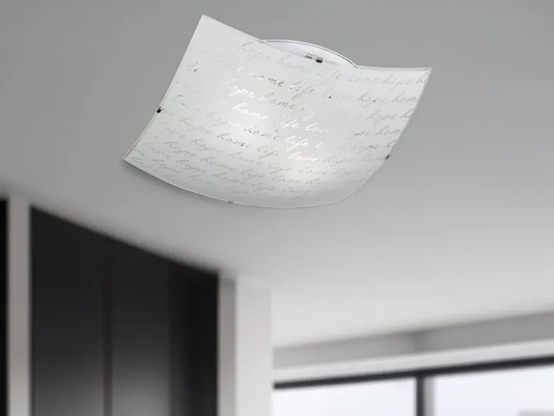 Deckenleuchte SIGNA aus Glas mit Signatur Dekor, Quadrat 40cm