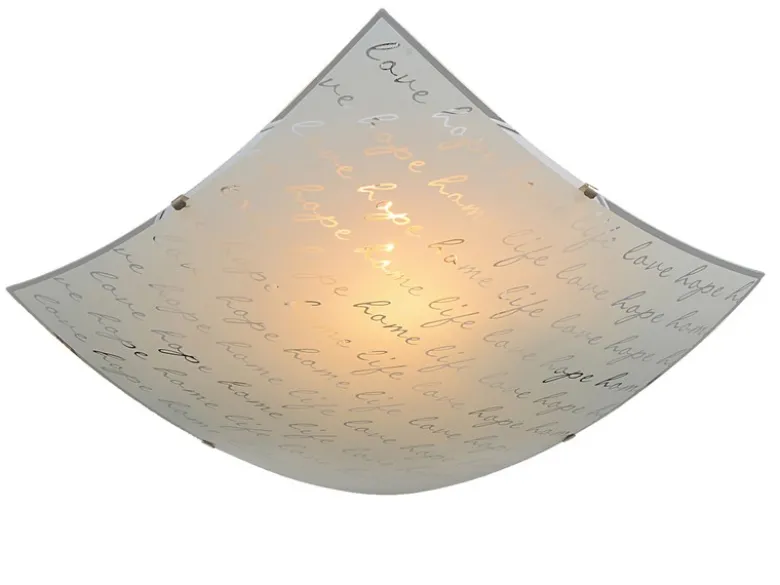 Deckenleuchte SIGNA aus Glas mit Signatur Dekor, Quadrat 40cm