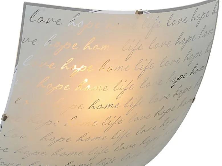 Deckenleuchte SIGNA aus Glas mit Signatur Dekor, Quadrat 40cm
