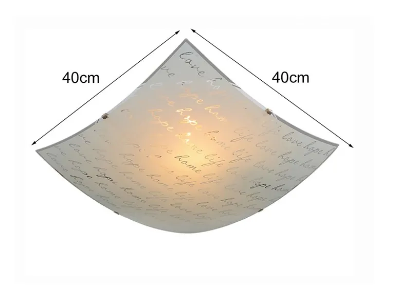 Deckenleuchte SIGNA aus Glas mit Signatur Dekor, Quadrat 40cm