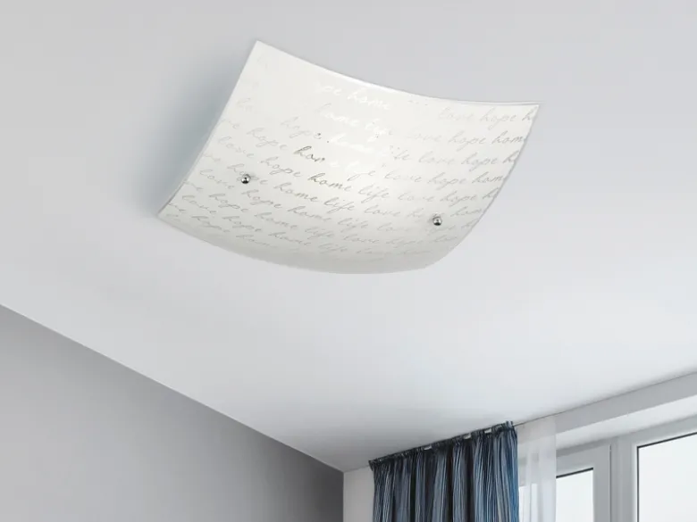 Deckenleuchte SIGNA aus Glas mit Signatur Dekor, Quadrat 30cm