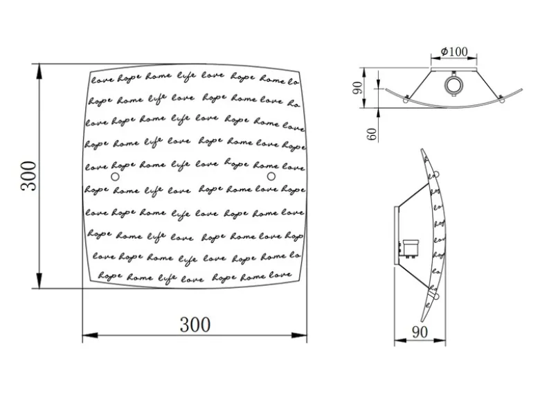 Deckenleuchte SIGNA aus Glas mit Signatur Dekor, Quadrat 30cm