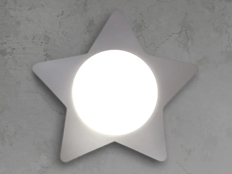 Deckenleuchte Stern fürs Kinderzimmer mit Holz in Silber, Ø 53cm & E27 LED