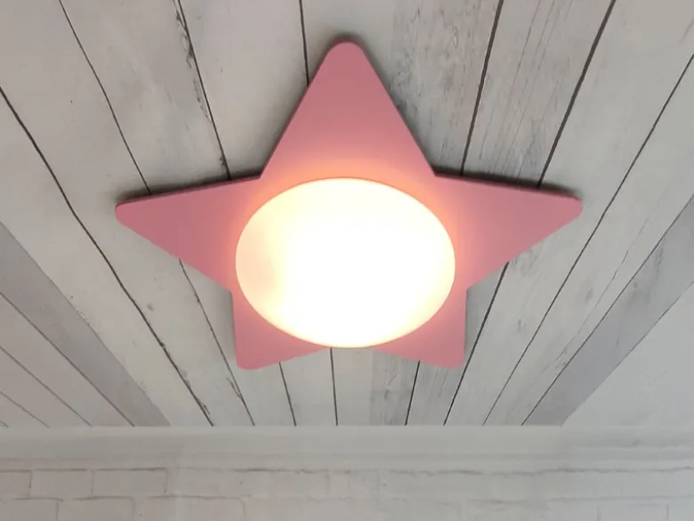 Deckenleuchte Stern fürs Kinderzimmer mit Holz in Pastellrosé, Ø 53cm & E27 LED