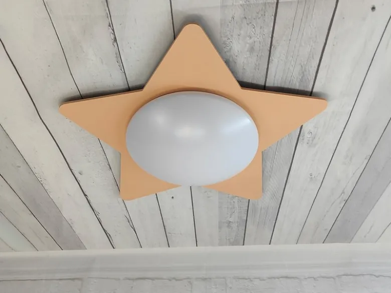 Deckenleuchte Stern fürs Kinderzimmer mit Holz Pfirsichfarben, Ø 53cm & E27 LED