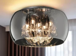 Deckenleuchte VAPORE mit Glas Chrom in Rauchglas Optik & Kristallbehang Ø 40cm