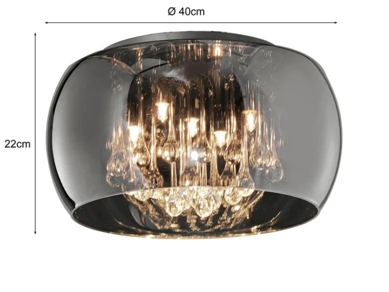 Deckenleuchte VAPORE mit Glas Chrom in Rauchglas Optik & Kristallbehang Ø 40cm