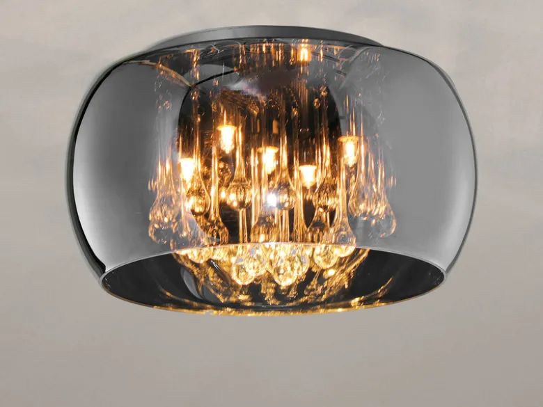 Deckenleuchte VAPORE mit Glas Chrom in Rauchglas Optik & Kristallbehang Ø 40cm