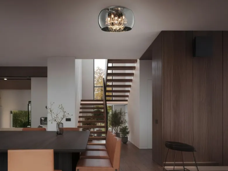 Deckenleuchte VAPORE mit Glas Chrom in Rauchglas Optik & Kristallbehang Ø 40cm