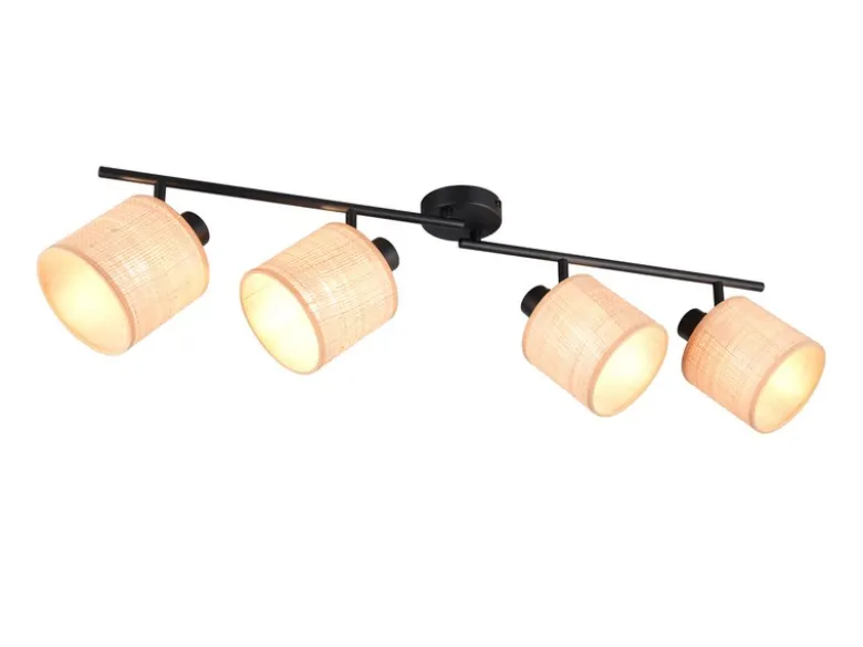 Deckenstrahler AIMEE 4-flammig mit Lampenschirmen aus Bast, Breite 87cm