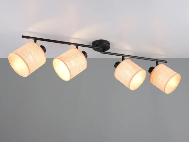 Deckenstrahler AIMEE 4-flammig mit Lampenschirmen aus Bast, Breite 87cm