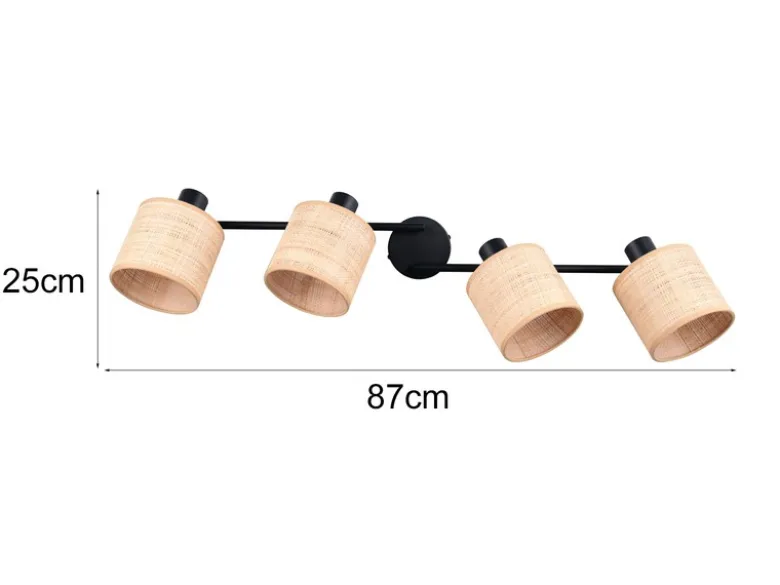 Deckenstrahler AIMEE 4-flammig mit Lampenschirmen aus Bast, Breite 87cm