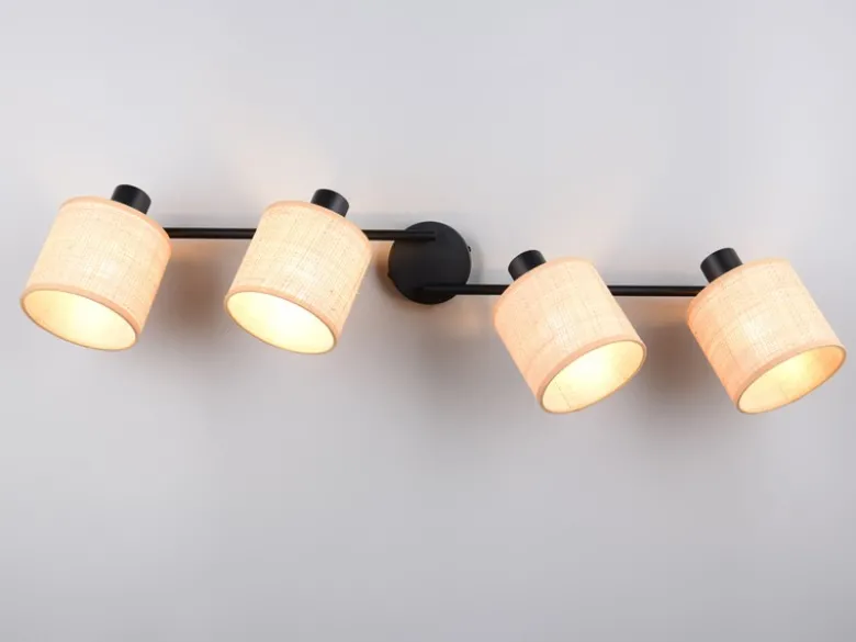 Deckenstrahler AIMEE 4-flammig mit Lampenschirmen aus Bast, Breite 87cm