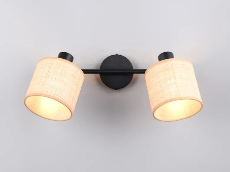 Deckenstrahler AIMEE 2-flammig mit Lampenschirmen aus Bast, Breite 42cm