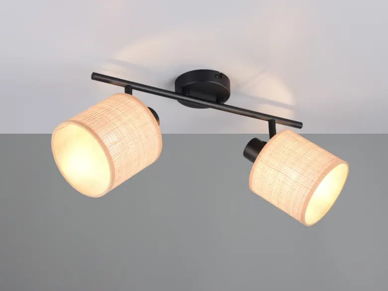 Deckenstrahler AIMEE 2-flammig mit Lampenschirmen aus Bast, Breite 42cm