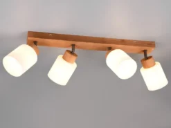 Deckenstrahler ASSAM 4 flammig Korpus Holz & Glasschirme Weiß, Breite 60cm
