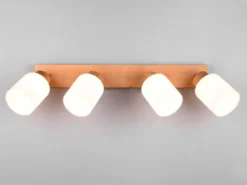 Deckenstrahler ASSAM 4 flammig Korpus Holz & Glasschirme Weiß, Breite 60cm