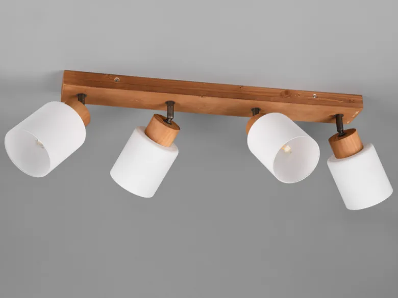 Deckenstrahler ASSAM 4 flammig Korpus Holz & Glasschirme Weiß, Breite 60cm