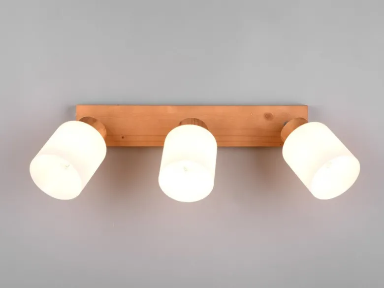 Deckenstrahler ASSAM 3 flammig Korpus Holz & Glasschirme Weiß, Breite 45cm