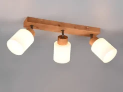 Deckenstrahler ASSAM 3 flammig Korpus Holz & Glasschirme Weiß, Breite 45cm