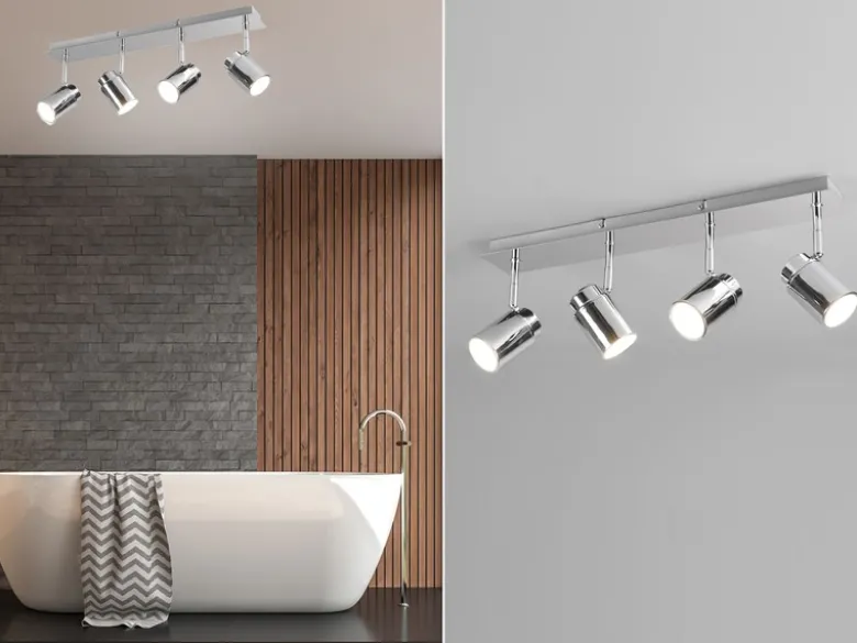 Deckenstrahler Badezimmerlampe ANGELO Silber Chrom 4-flammig, Breite 52cm